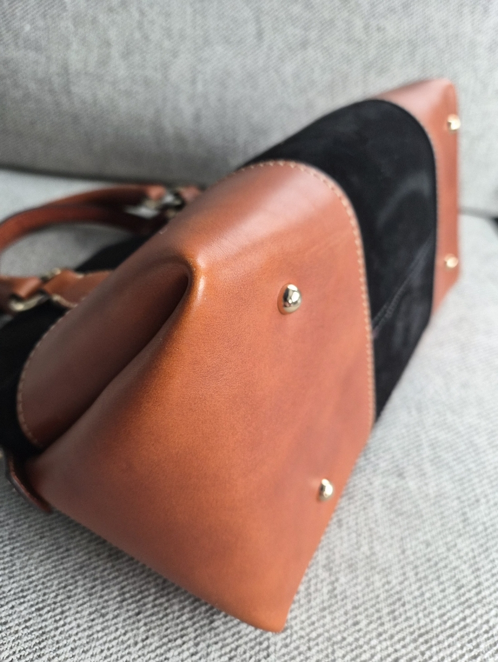Dooney & Bourke Black Suede with Brown Leather Trim Satchel - Picture 9 of 12